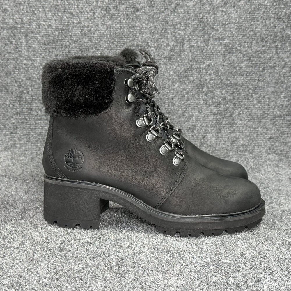 Timberland Kinsley Hiker Boots Womens 7.5 Black Waterproof Leather Heel Lug Sole